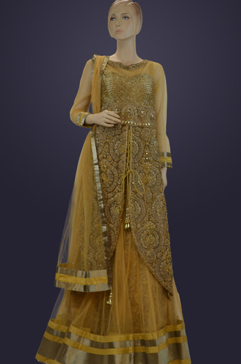 Pakistani Walima Golden Wedding Bridal Dress Nikaah Special Gold Designer  Outfit -